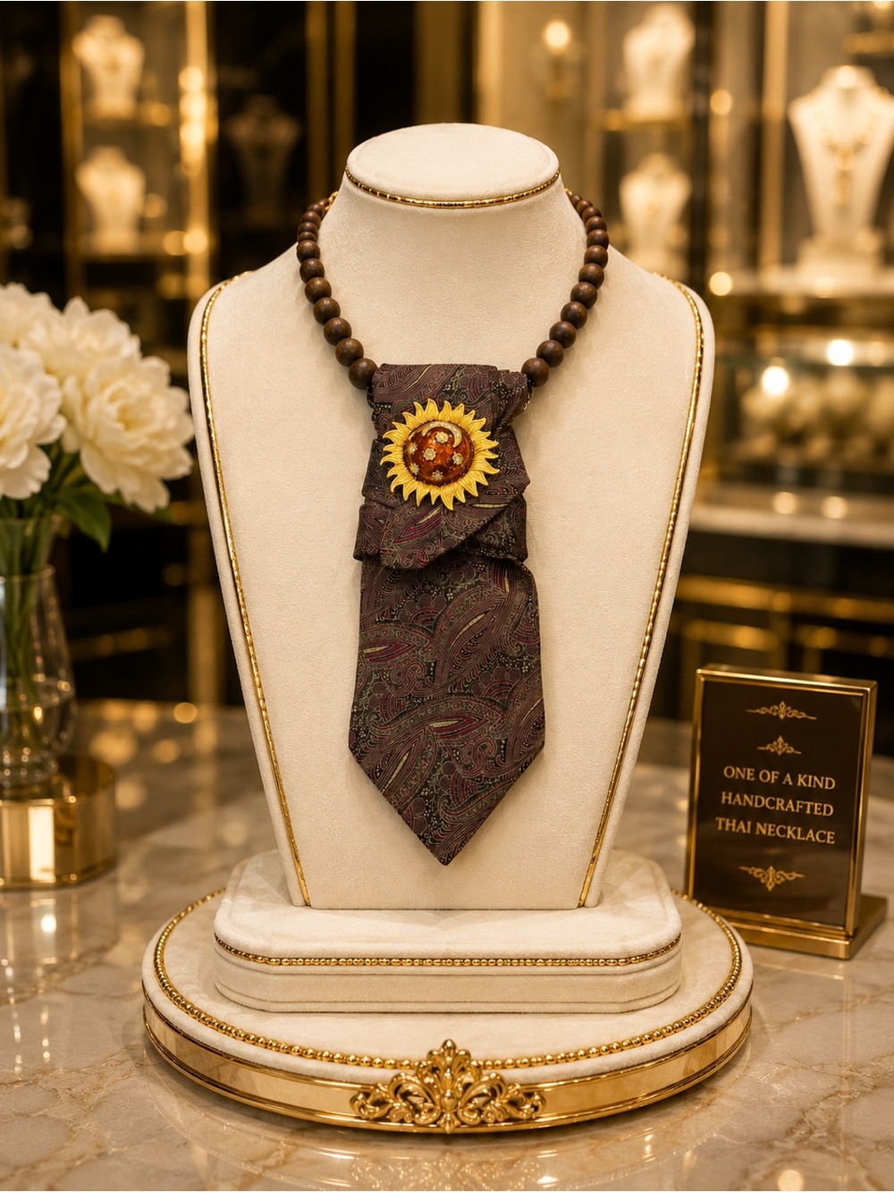 One of a Kind Handcrafted Silk Tie Necklace Boho Statement Jewelry Piece